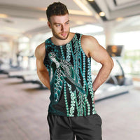 Hawaiian Honu Personalized Men Tank Top Dark Cyan Maile Pikake Flower Lei Inspired
