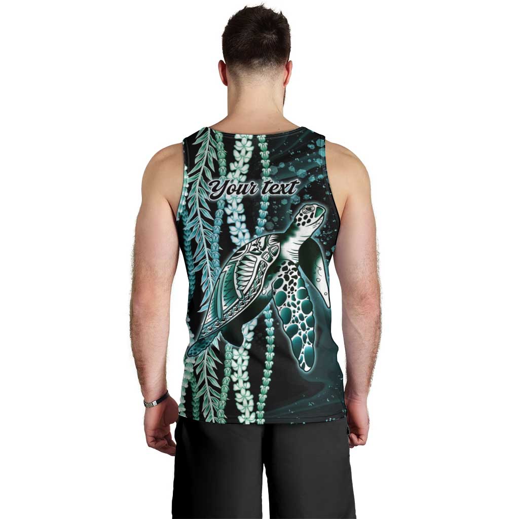 Hawaiian Honu Personalized Men Tank Top Dark Cyan Maile Pikake Flower Lei Inspired