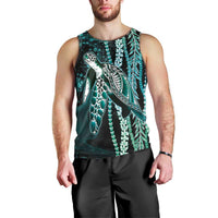 Hawaiian Honu Personalized Men Tank Top Dark Cyan Maile Pikake Flower Lei Inspired