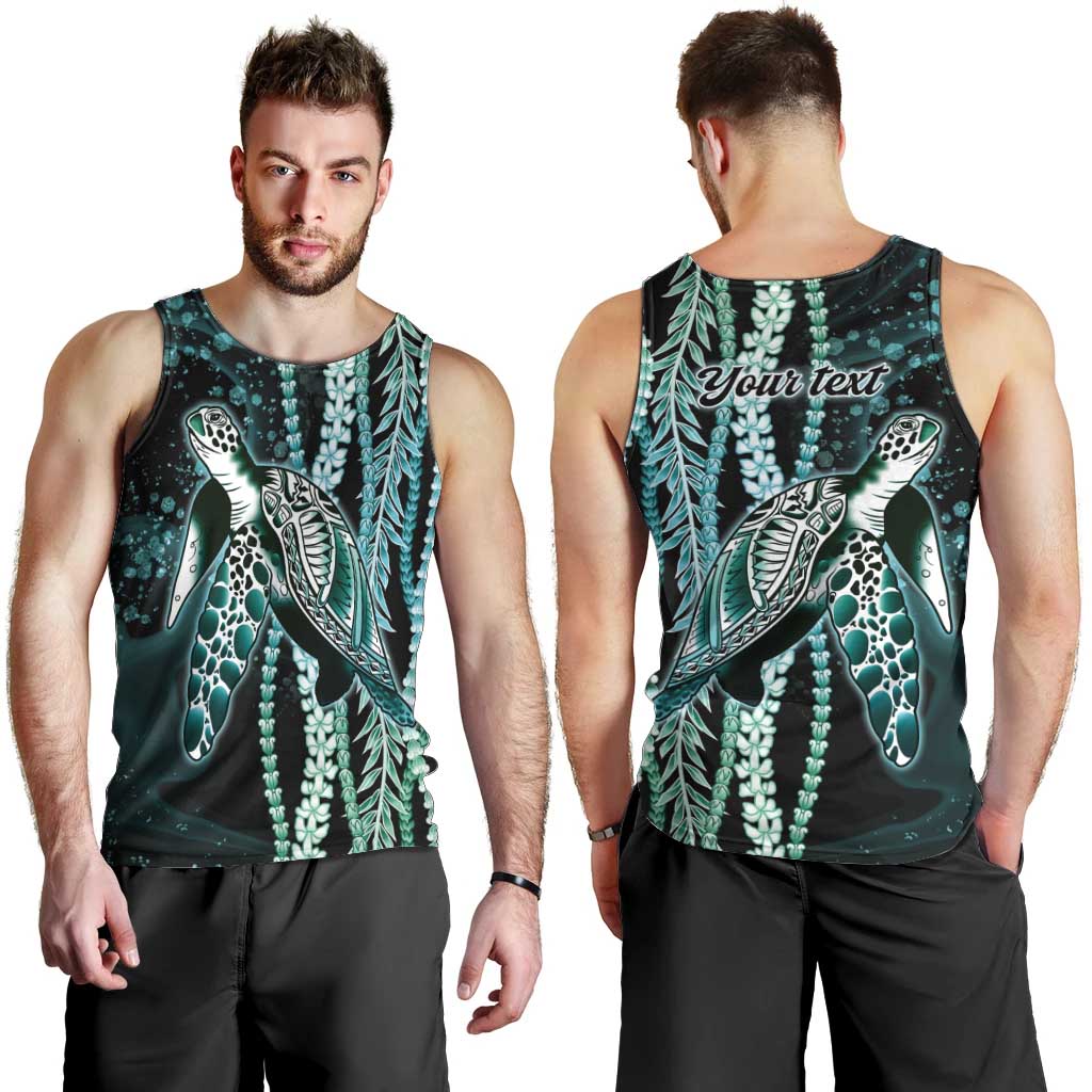 Hawaiian Honu Personalized Men Tank Top Dark Cyan Maile Pikake Flower Lei Inspired
