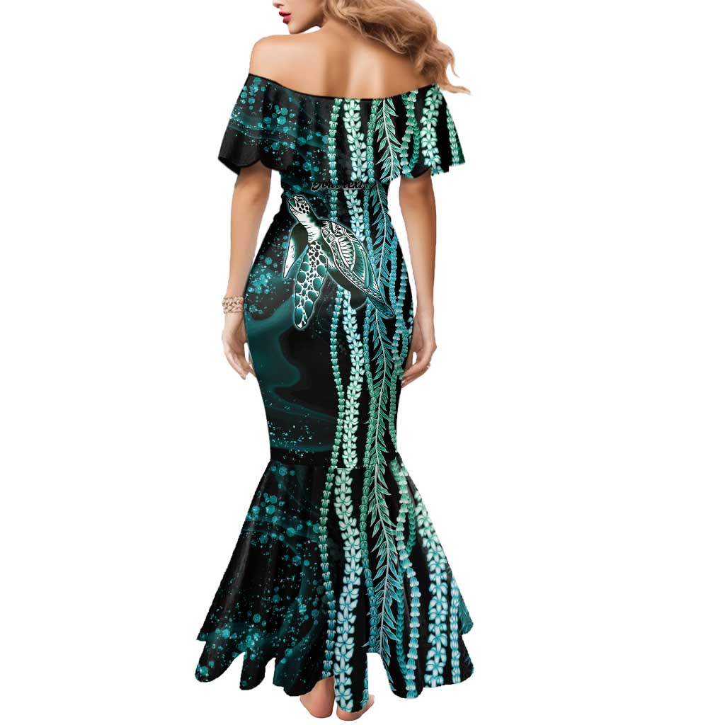 Hawaiian Honu Personalized Mermaid Dress Dark Cyan Maile Pikake Flower Lei Inspired LT9 - Polynesian Pride