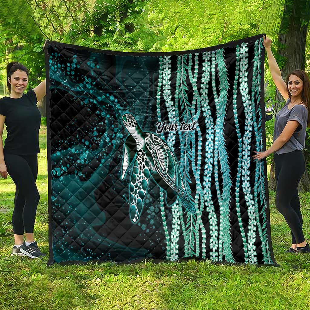 Hawaiian Honu Personalized Quilt Dark Cyan Maile Pikake Flower Lei Inspired