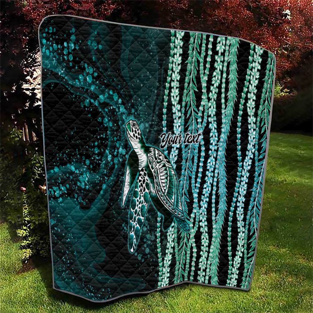 Hawaiian Honu Personalized Quilt Dark Cyan Maile Pikake Flower Lei Inspired