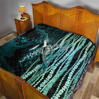 Hawaiian Honu Personalized Quilt Dark Cyan Maile Pikake Flower Lei Inspired