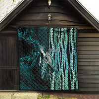 Hawaiian Honu Personalized Quilt Dark Cyan Maile Pikake Flower Lei Inspired