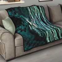 Hawaiian Honu Personalized Quilt Dark Cyan Maile Pikake Flower Lei Inspired