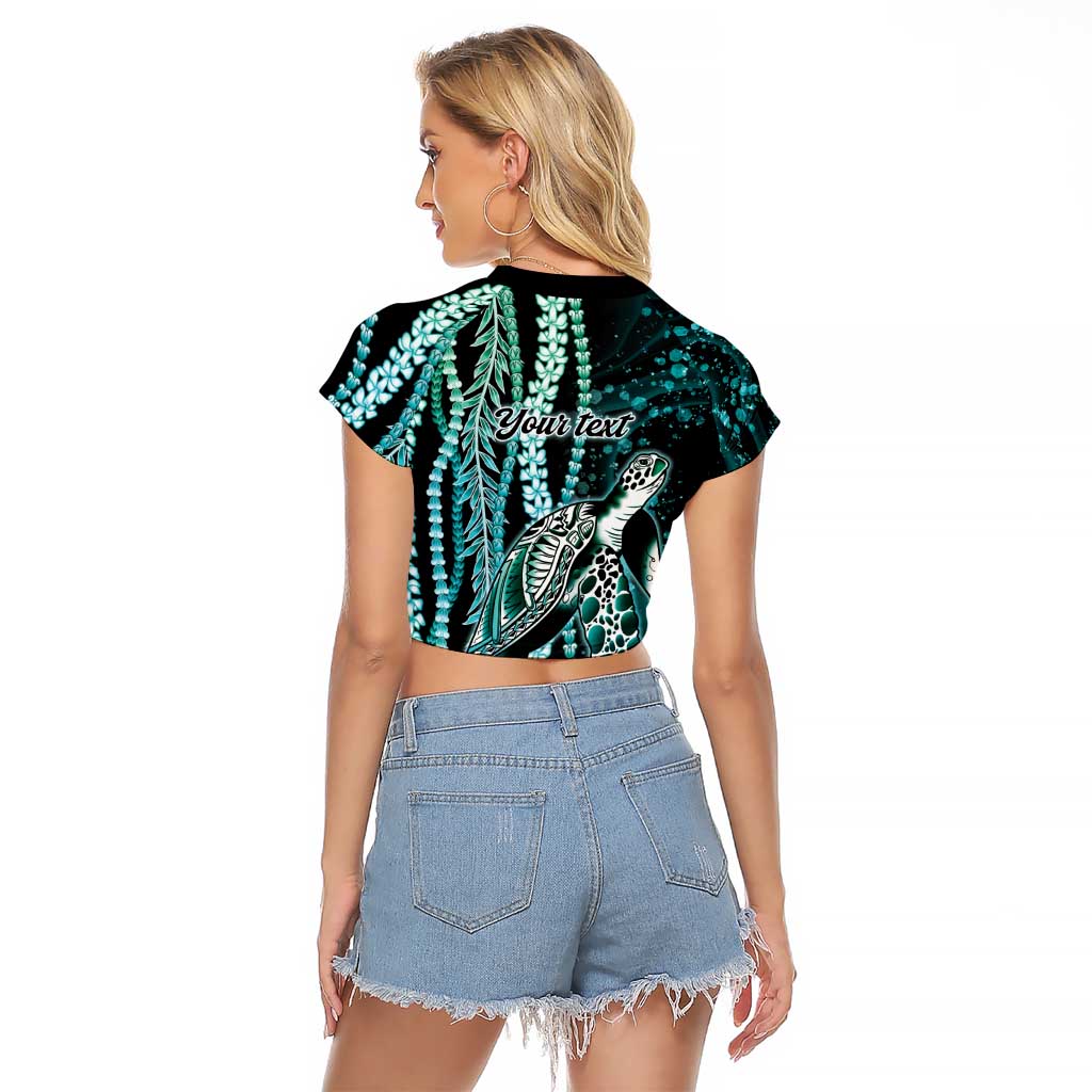 Hawaiian Honu Personalized Raglan Cropped T Shirt Dark Cyan Maile Pikake Flower Lei Inspired LT9 - Polynesian Pride