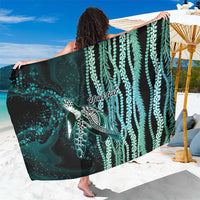 Hawaiian Honu Personalized Sarong Dark Cyan Maile Pikake Flower Lei Inspired