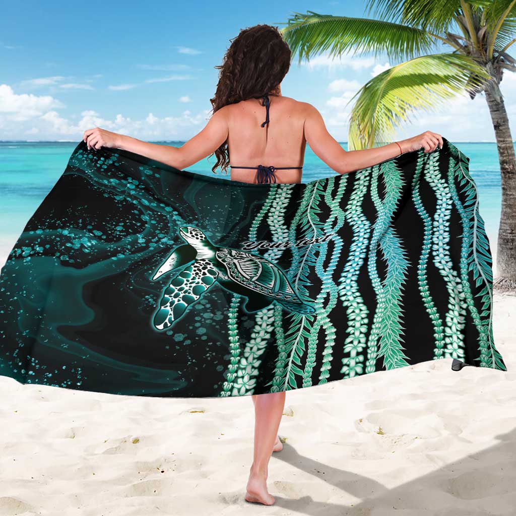Hawaiian Honu Personalized Sarong Dark Cyan Maile Pikake Flower Lei Inspired