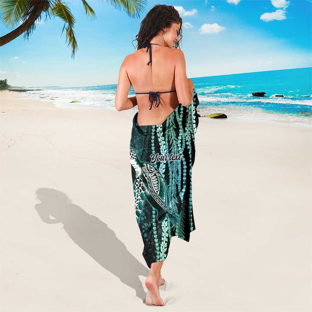 Hawaiian Honu Personalized Sarong Dark Cyan Maile Pikake Flower Lei Inspired