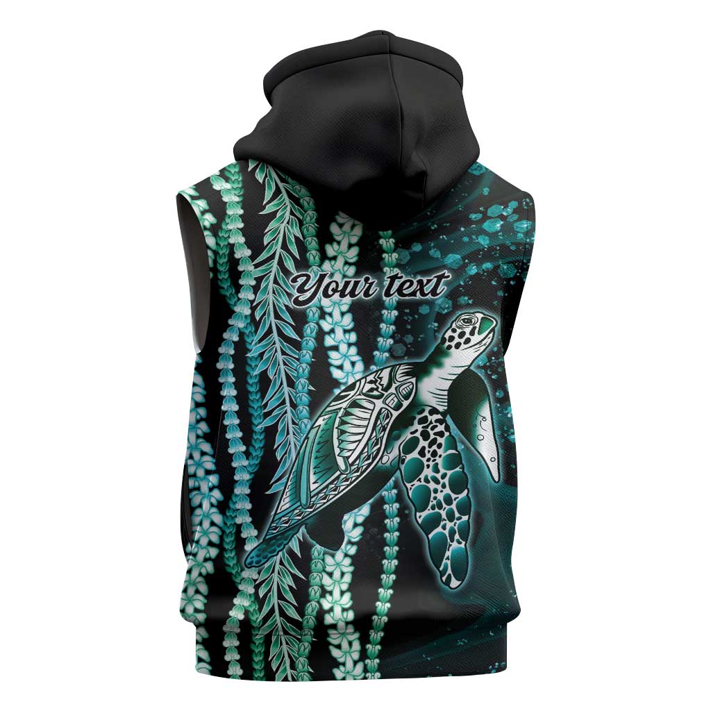Hawaiian Honu Personalized Sleeveless Hoodie Dark Cyan Maile Pikake Flower Lei Inspired LT9 - Polynesian Pride
