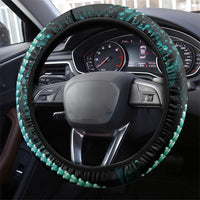 Hawaiian Honu Steering Wheel Cover Dark Cyan Maile Pikake Flower Lei Inspired
