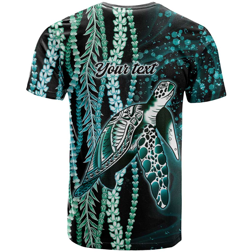 Hawaiian Honu Personalized T Shirt Dark Cyan Maile Pikake Flower Lei Inspired LT9 - Polynesian Pride