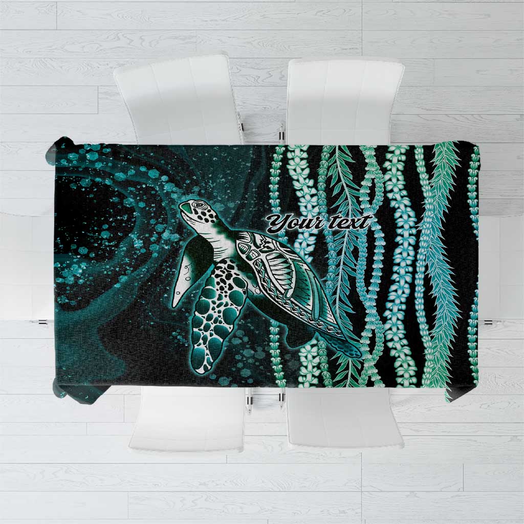 Hawaiian Honu Personalized Tablecloth Dark Cyan Maile Pikake Flower Lei Inspired