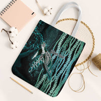 Hawaiian Honu Personalized Tote Bag Dark Cyan Maile Pikake Flower Lei Inspired