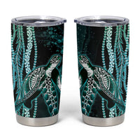 Hawaiian Honu Personalized Tumbler Cup Dark Cyan Maile Pikake Flower Lei Inspired