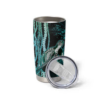 Hawaiian Honu Personalized Tumbler Cup Dark Cyan Maile Pikake Flower Lei Inspired