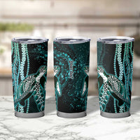Hawaiian Honu Personalized Tumbler Cup Dark Cyan Maile Pikake Flower Lei Inspired