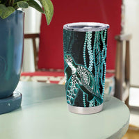Hawaiian Honu Personalized Tumbler Cup Dark Cyan Maile Pikake Flower Lei Inspired