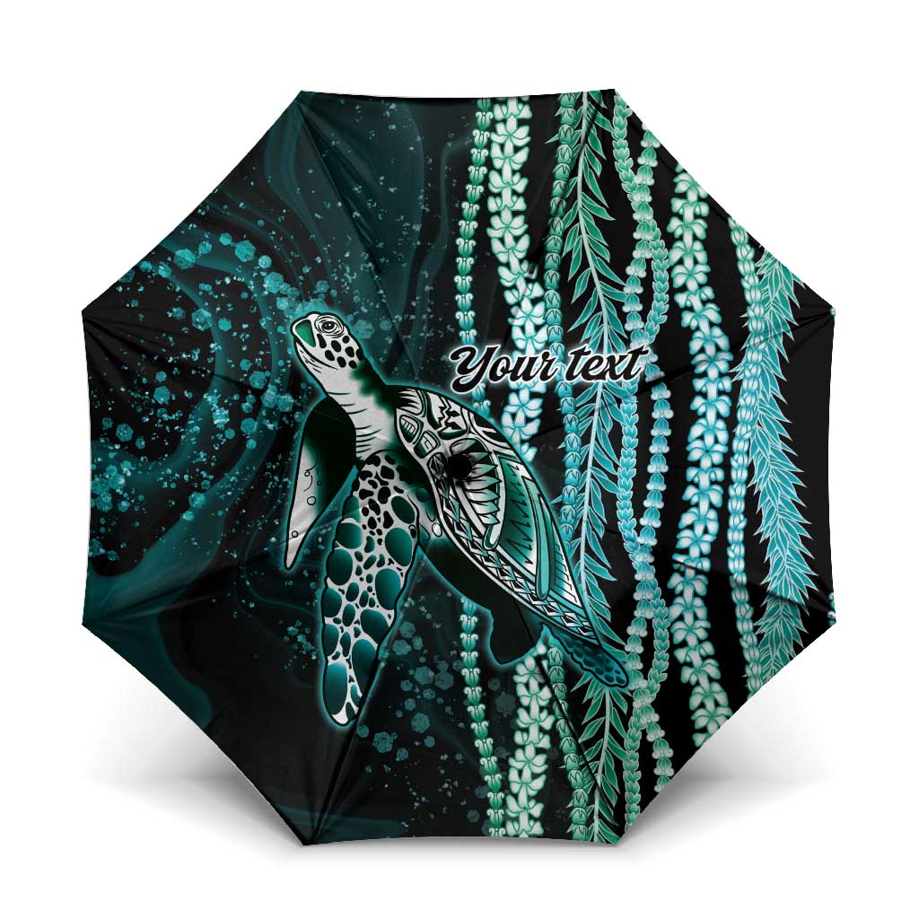 Hawaiian Honu Personalized Umbrella Dark Cyan Maile Pikake Flower Lei Inspired