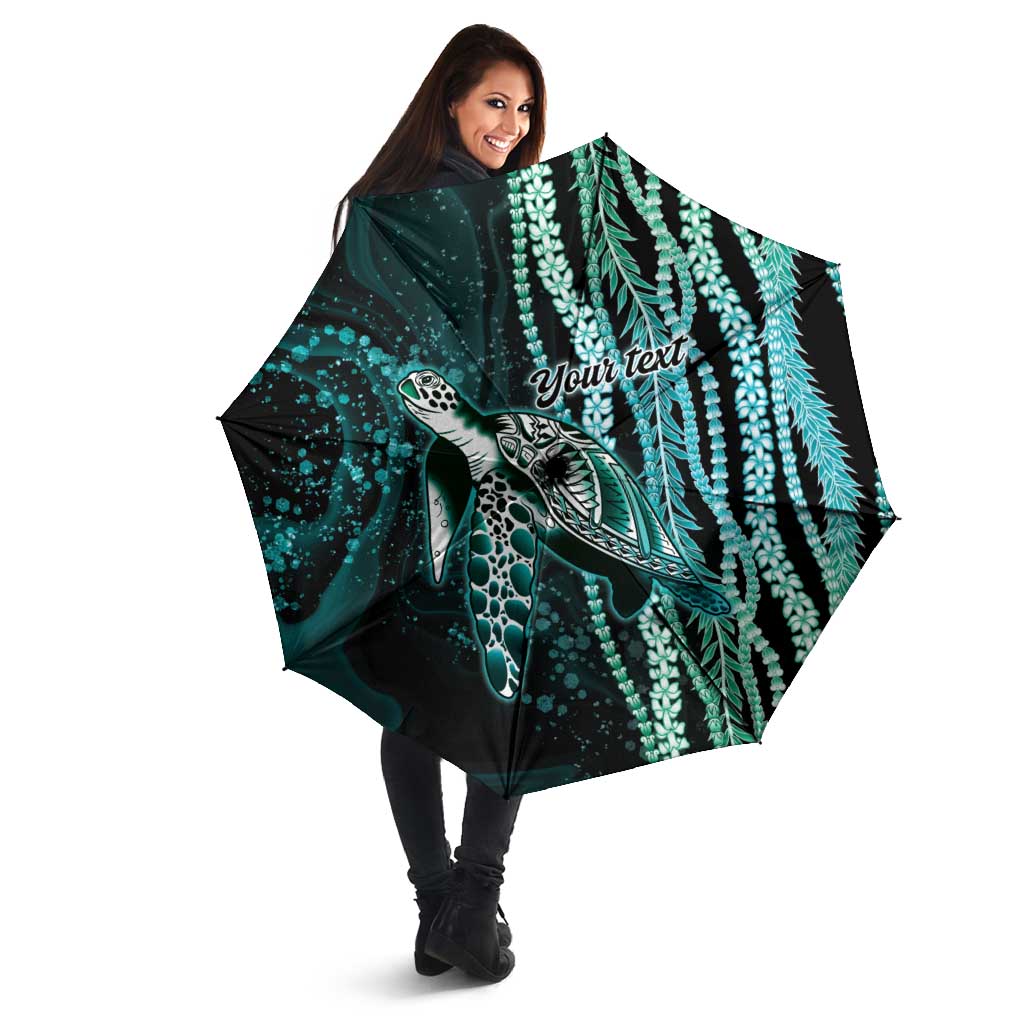 Hawaiian Honu Personalized Umbrella Dark Cyan Maile Pikake Flower Lei Inspired
