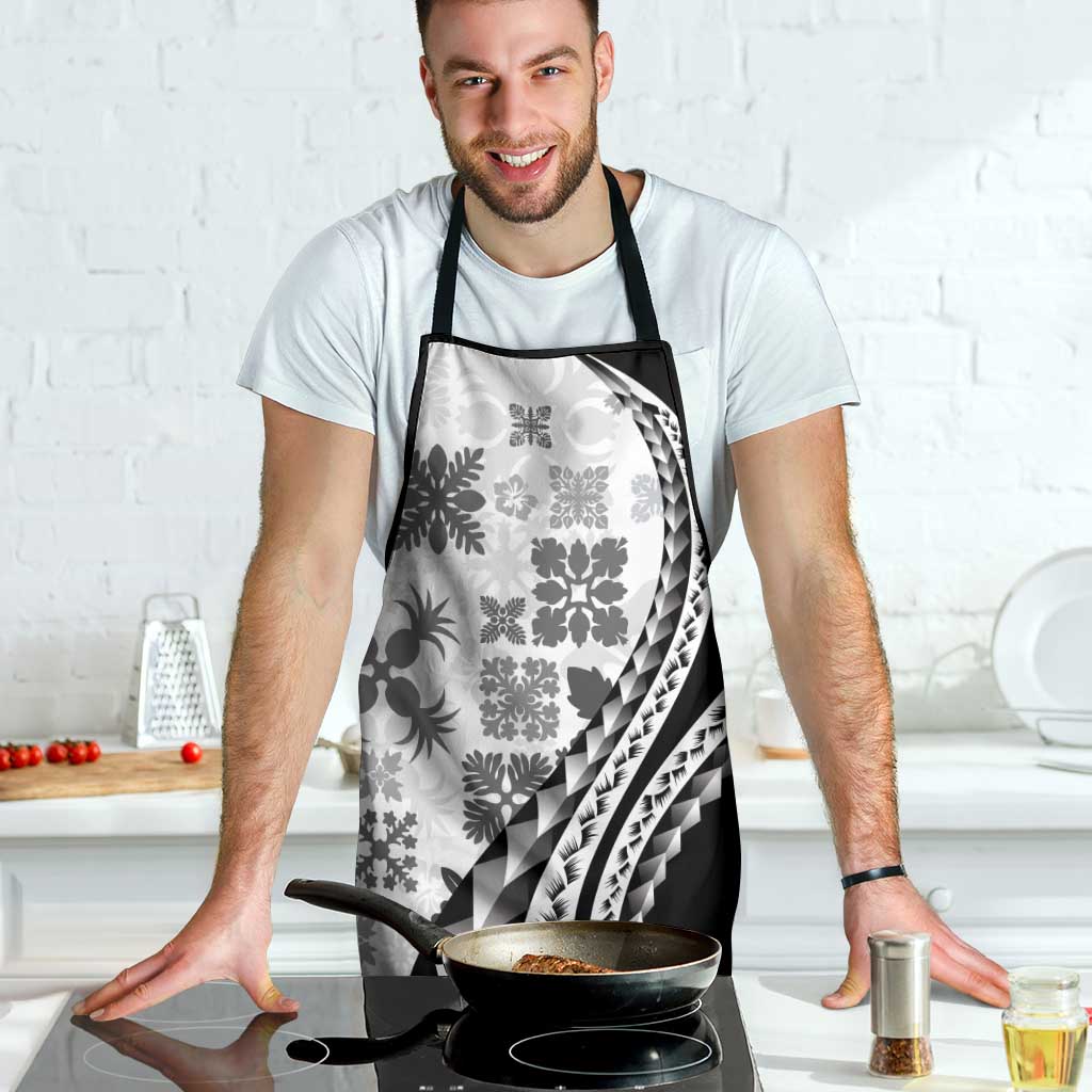 Black Hawaiian Quilt Pattern Apron Mixed Polynesian Tribal Arty - Polynesian Pride