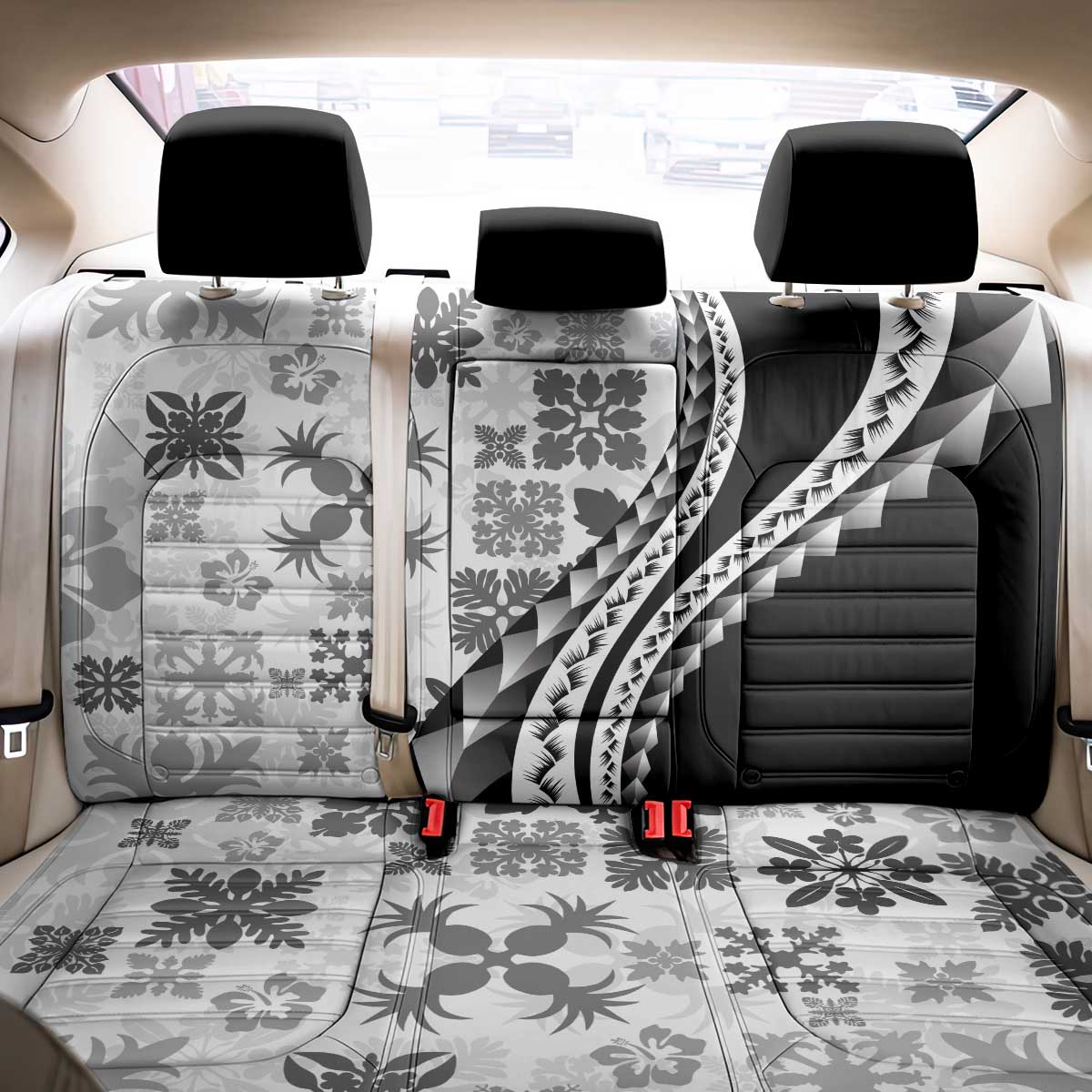 Black Hawaiian Quilt Pattern Back Car Seat Cover Mixed Polynesian Tribal Arty