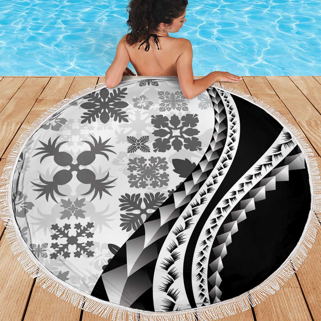 Black Hawaiian Quilt Pattern Beach Blanket Mixed Polynesian Tribal Arty