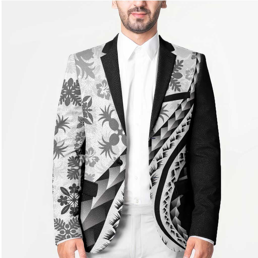 Black Hawaiian Quilt Pattern Blazer Mixed Polynesian Tribal Arty - Polynesian Pride