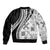 Black Hawaiian Quilt Pattern Bomber Jacket Mixed Polynesian Tribal Arty