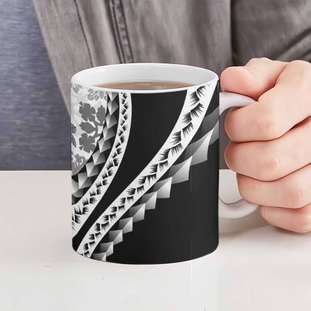 Black Hawaiian Quilt Pattern Ceramic Mug Mixed Polynesian Tribal Arty - Polynesian Pride