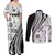 Black Hawaiian Quilt Pattern Couples Matching Off Shoulder Maxi Dress and Long Sleeve Button Shirt Mixed Polynesian Tribal Arty