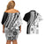 Black Hawaiian Quilt Pattern Couples Matching Off Shoulder Short Dress and Hawaiian Shirt Mixed Polynesian Tribal Arty