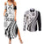 Black Hawaiian Quilt Pattern Couples Matching Summer Maxi Dress and Long Sleeve Button Shirt Mixed Polynesian Tribal Arty