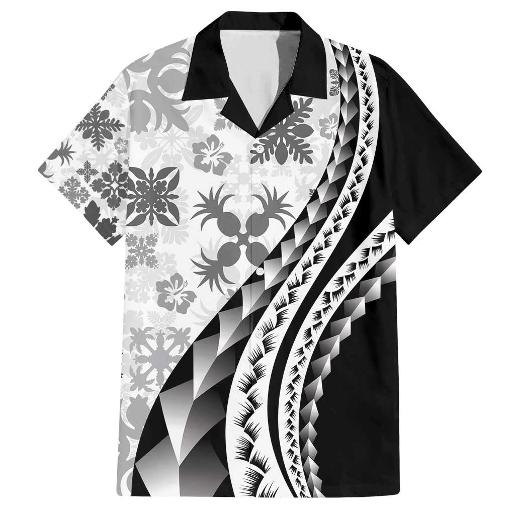 Black Hawaiian Quilt Pattern Family Matching Long Sleeve Bodycon Dress and Hawaiian Shirt Mixed Polynesian Tribal Arty