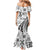 Black Hawaiian Quilt Pattern Family Matching Mermaid Dress and Hawaiian Shirt Mixed Polynesian Tribal Arty
