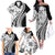 Black Hawaiian Quilt Pattern Family Matching Off The Shoulder Long Sleeve Dress and Hawaiian Shirt Mixed Polynesian Tribal Arty