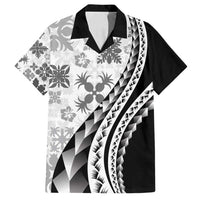 Black Hawaiian Quilt Pattern Family Matching Off Shoulder Maxi Dress and Hawaiian Shirt Mixed Polynesian Tribal Arty