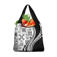 Black Hawaiian Quilt Pattern Grocery Bag Mixed Polynesian Tribal Arty