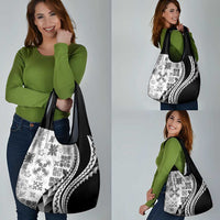 Black Hawaiian Quilt Pattern Grocery Bag Mixed Polynesian Tribal Arty