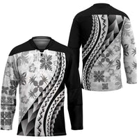 Black Hawaiian Quilt Pattern Hockey Jersey Mixed Polynesian Tribal Arty - Polynesian Pride