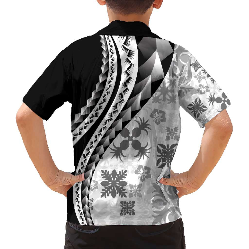 Black Hawaiian Quilt Pattern Kid Hawaiian Shirt Mixed Polynesian Tribal Arty