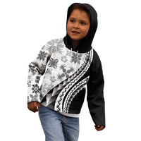 Black Hawaiian Quilt Pattern Kid Hoodie Mixed Polynesian Tribal Arty