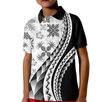Black Hawaiian Quilt Pattern Kid Polo Shirt Mixed Polynesian Tribal Arty