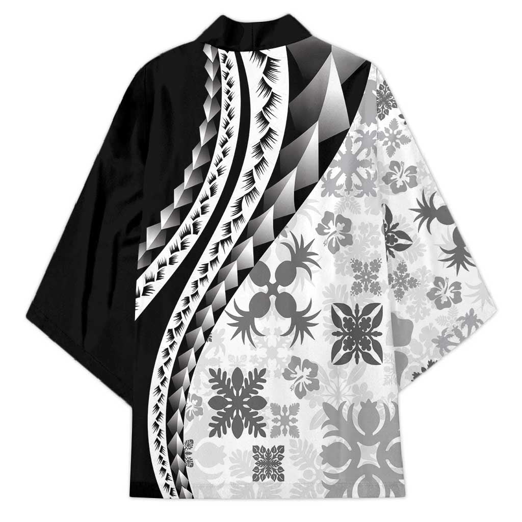 Black Hawaiian Quilt Pattern Kimono Mixed Polynesian Tribal Arty - Polynesian Pride
