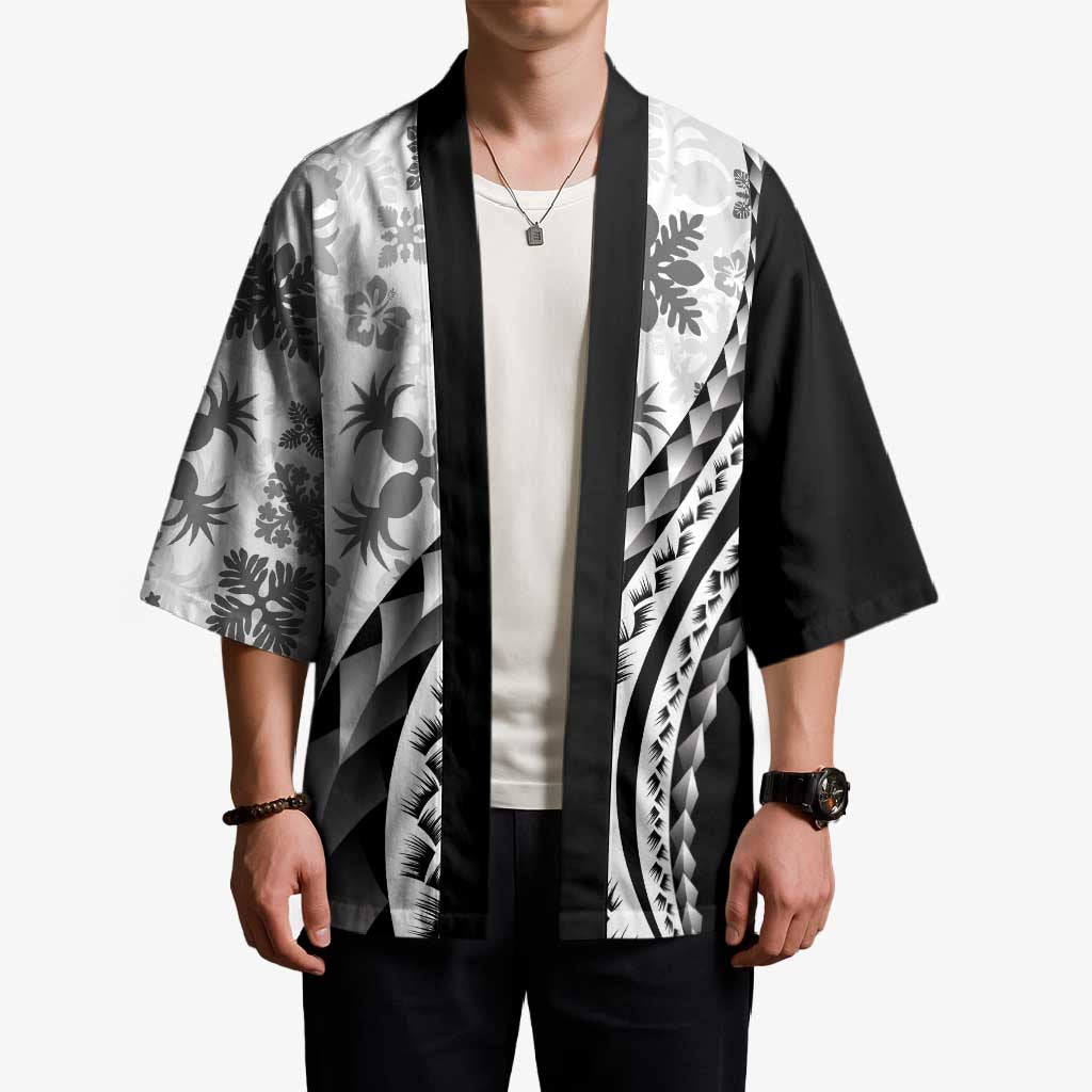 Black Hawaiian Quilt Pattern Kimono Mixed Polynesian Tribal Arty - Polynesian Pride