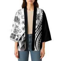 Black Hawaiian Quilt Pattern Kimono Mixed Polynesian Tribal Arty - Polynesian Pride