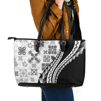 Black Hawaiian Quilt Pattern Leather Tote Bag Mixed Polynesian Tribal Arty LT9 - Polynesian Pride