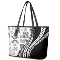 Black Hawaiian Quilt Pattern Leather Tote Bag Mixed Polynesian Tribal Arty LT9 - Polynesian Pride