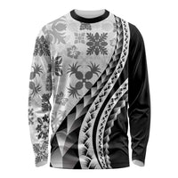 Black Hawaiian Quilt Pattern Long Sleeve Shirt Mixed Polynesian Tribal Arty LT9 Unisex Black - Polynesian Pride